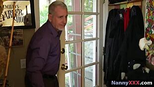 blonde nanny helps with chores and gets surprised