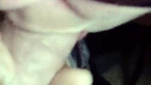 my fat mature lady is givin me a slopy blowjob from my pov, suckin it deep n hard with her wet mouth