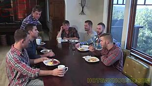 Watch these muscular gays fuck hard on the lunch table!