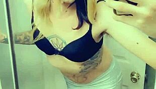 gorgeous tranny likes to get dicks hard on her knees