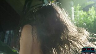 Brett Barletta's perfect ass striptease in garden gets her wet