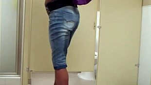 staci performs on the bathroom floor in public outdoor setting with fetish elements