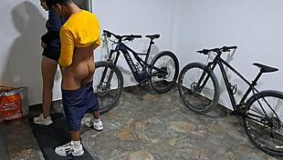 My cousin sucks my dick in the garage before we fuck against the wall