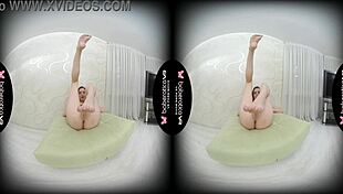 solo brunette vika lita explores in vr setting