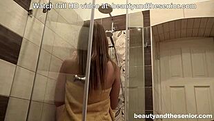 Horny Niece Spots Her Old Uncle In The Shower And Fucks Him Hard With Spitting And Blowjob