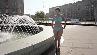 She wears underwear but ends up naked in public, flashing outdoors on the street