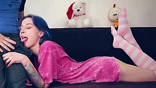 Cute teen indulges in a surprising couch session with unexpected intensity