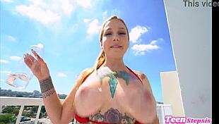 horny redhead lets me cum on big tits