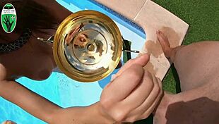 The soccer girl player jerks me off using the trophy in this homemade outdoor scene