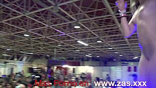 Young latina performs erotic dance in public outdoor setting