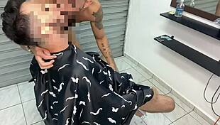 Naked Gay Barber Delivers Intense Bareback Blowjob in the Shop