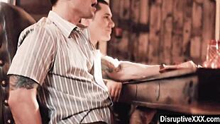 Gay guy feels intense pleasure as dick sucked at dinner