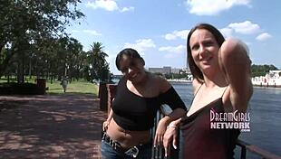 Two latinas strip naked and masturbate in public 😏