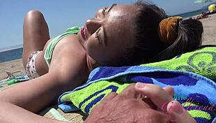 Kicking it on the beach with Kimmy Kimm giving a blowjob backstage