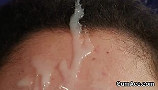Wicked babe gets a hot cumshot on her face, swallowing every drop of jism.