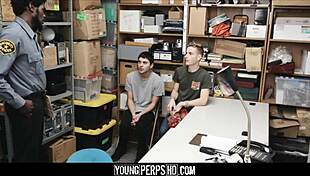 two straight white boys caught shoplifting get fucked by gay black officer