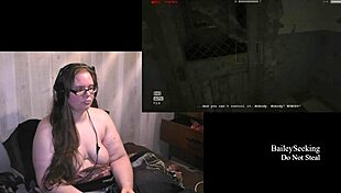 Tattooed Brunette BBW Plays Outlast Naked, Showing Natural Tits and Piercings