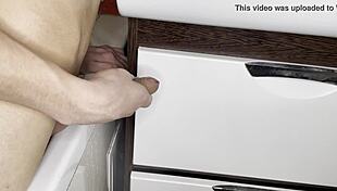 supermdick33 jerks off his shaved cock in the bathroom close up