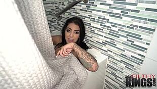 stepbrother hides from girlfriend to passionately fuck gorgeous stepsister in bathroom