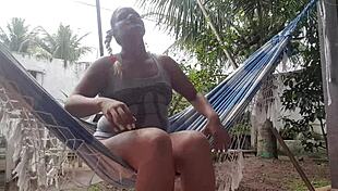 leaked online, a hairy nordestina latina sways in her hammock showing off her big ass.