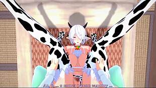 Girl cow milks friend in anime hentai style