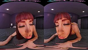 Redhead in vrallure explores years of longing. with small tits and fishnets.