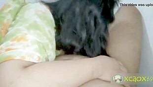 Handjob and blowjobs leading to cum on wife's natural tits