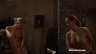 Curvy Big-Boobed Girls Whip Innocent Lesbian in Bondage