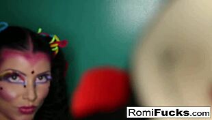 romi rain, the brunette pornstar, sucks a big fat cock and gets a cumshot