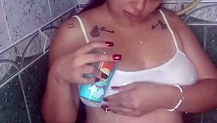 Colombian slut cousin masturbates intensely alone at home with big ass.