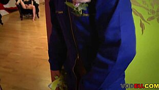 German babe rides the cleaning guy hard in cowgirl position