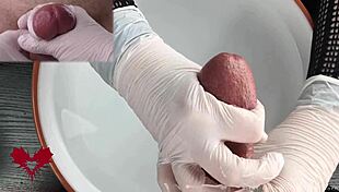 medical water features patient pov white latex gloves glans handjob
