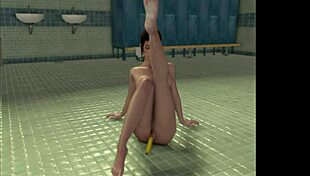 Teen Edwina fucks with anal toys, cum on soles and feet.