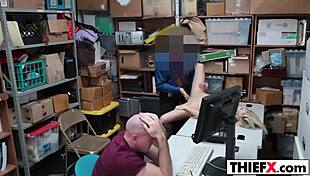 hot teen thief gets caught and fucked hard in office