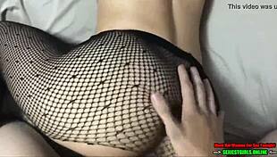 skinny but sexy babe in fishnets fucked hard from behind