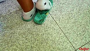 My girlfriend stepsister footjobs me with her white socks and flipflops while bent over rough