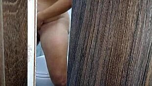 Latina Mother-In-Law Caught Masturbating in Bathroom with Sucking and Blowjob