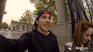 Redhead tourist getting fucked doggystyle in Madrid park?