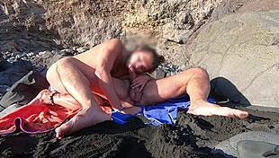 Gay couple fucking on gomera beach with cum and cock action
