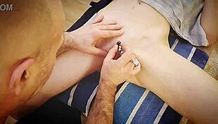 gently shaving her pussy, watch the smooth reveal.