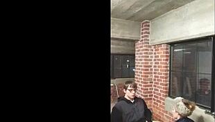 College blonde lost bet and sucks off young dude in public pov