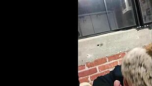 College blonde lost bet and sucks off young dude in public pov