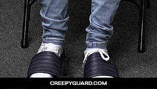 tiny teen caught naked and fucked by security guard in a suggestive encounter.