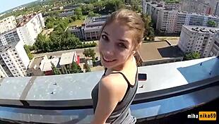 Russian Teen Gets Her Pussy Pounded By A Monster Cock On The Rooftop.