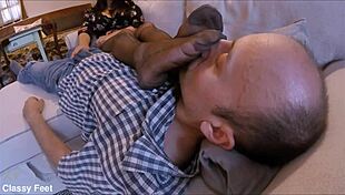 Right stinky stockings smelling handjob in garter belt