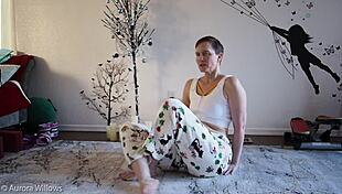 Sexy wife learns yoga poses with cute friend