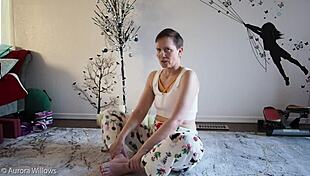 Sexy wife learns yoga poses with cute friend