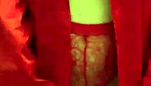 brunette in red lingerie touches her big tits and ass 😘