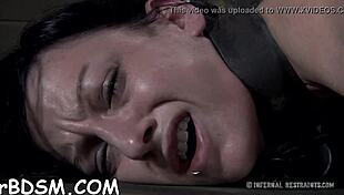 tiny brunette slave gets hardcore bdsm blowjob and toy masturbation