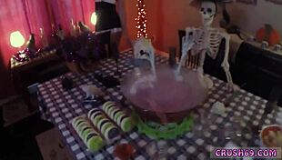 Step sister swallows for taboo family fun.